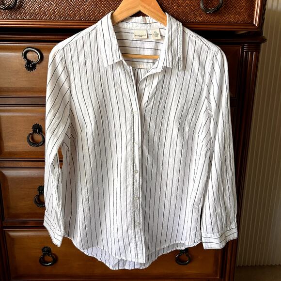Westbound Women´s Stripe Buttondown cotton Minimalist neutral Top size PL - Picture 11 of 12